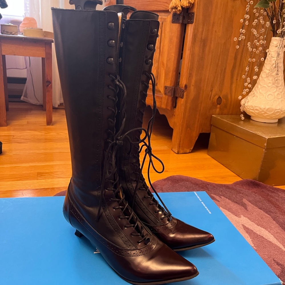John Fluevog Black Lace Up Boots with Polished Leather